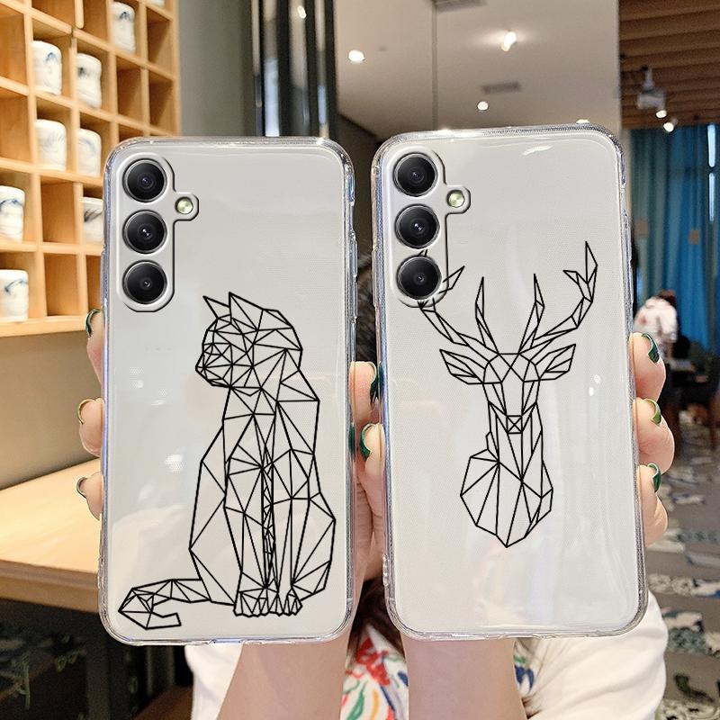 Мягкий силиконовый чехол с рисунком Cat Line для Samsung A55 35 M35 S24 Xiaomi Redmi Note 13 Pro iPhone Huawei Honor Realme Camera Защитный противоударный чехол