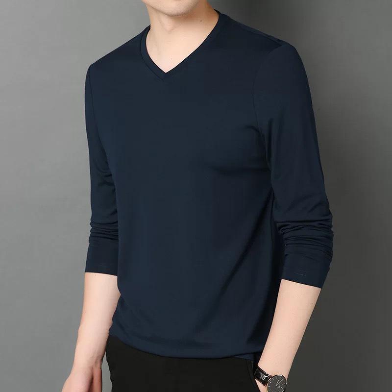 2023 Men's Slim Fit V-Neck Long-Sleeved T-Shirt for Spring and Autumn