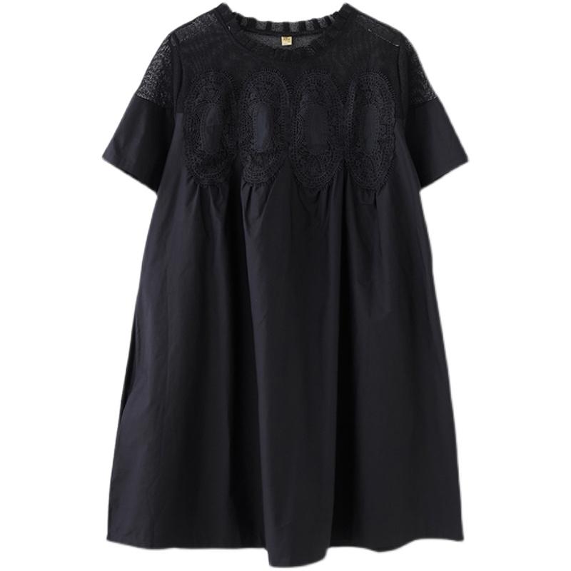 Хлопковое женское повседневное свободное мини-платье с коротким рукавом больших размеров