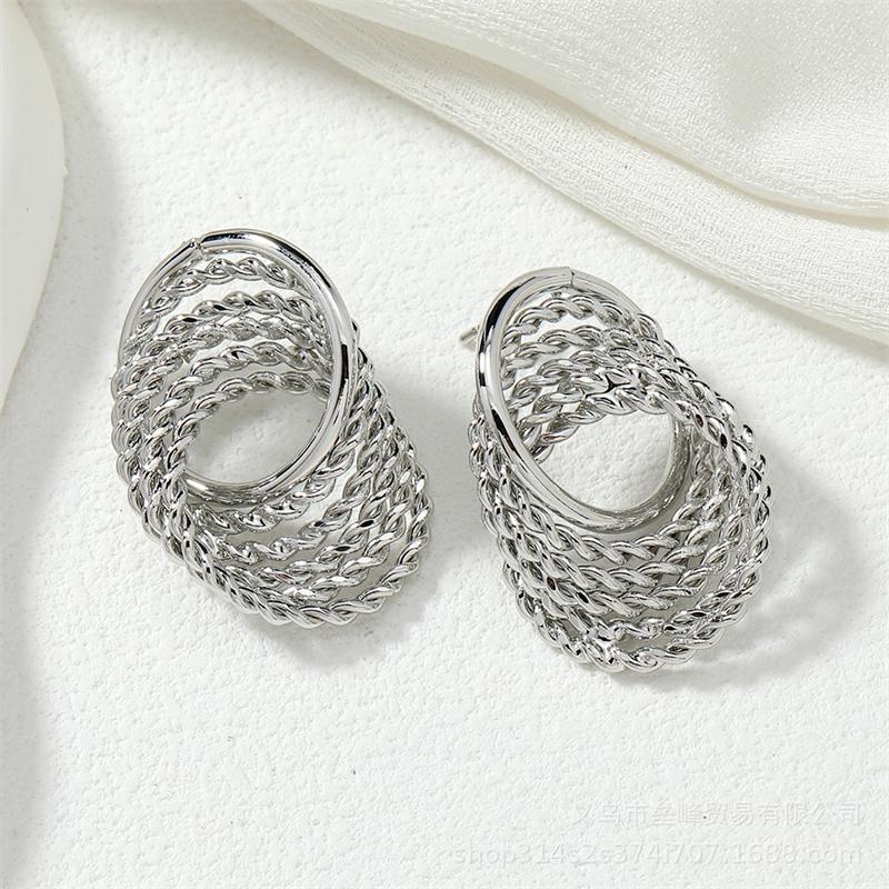 Gold Color Twisted Dangle Earrings for Women Silver Color Braided Metal Hollow Geometric Statement Female Drop Earrings