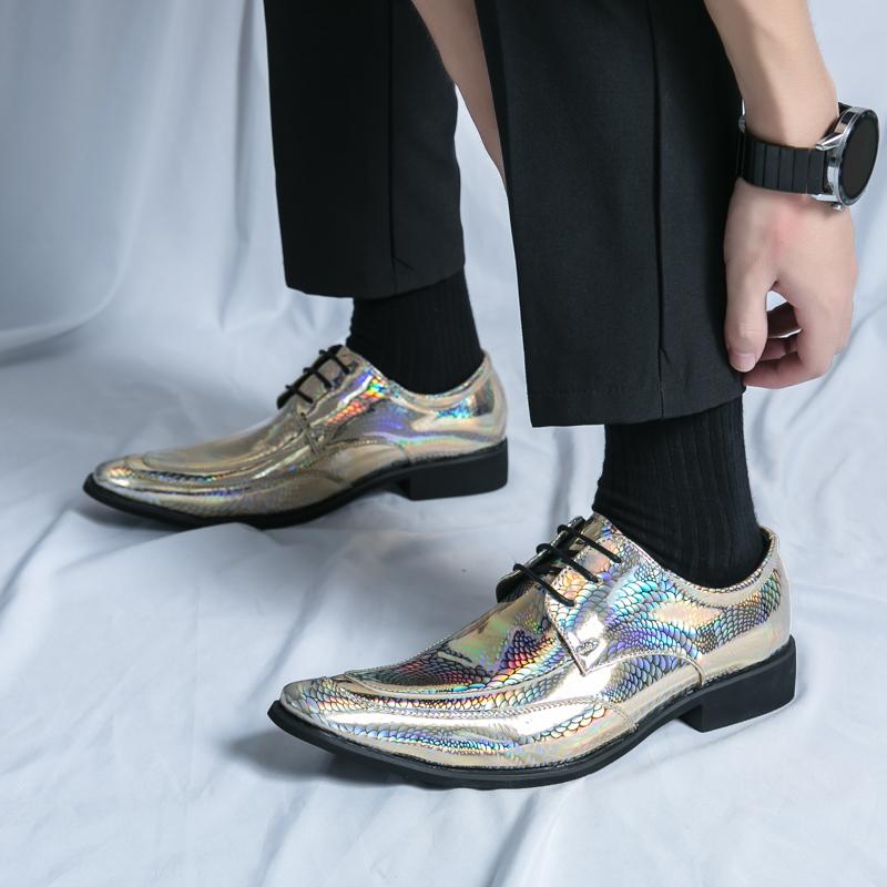 Designer New Men's Lace Up Pointed Mirror Serpentine Leather Shoes Male Dress Wedding Prom Homecoming Footwear Zapatos Hombre
