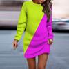 Women's Round Neck Geometric Long Sleeve Hip-wrapped Dress Sweater Dress