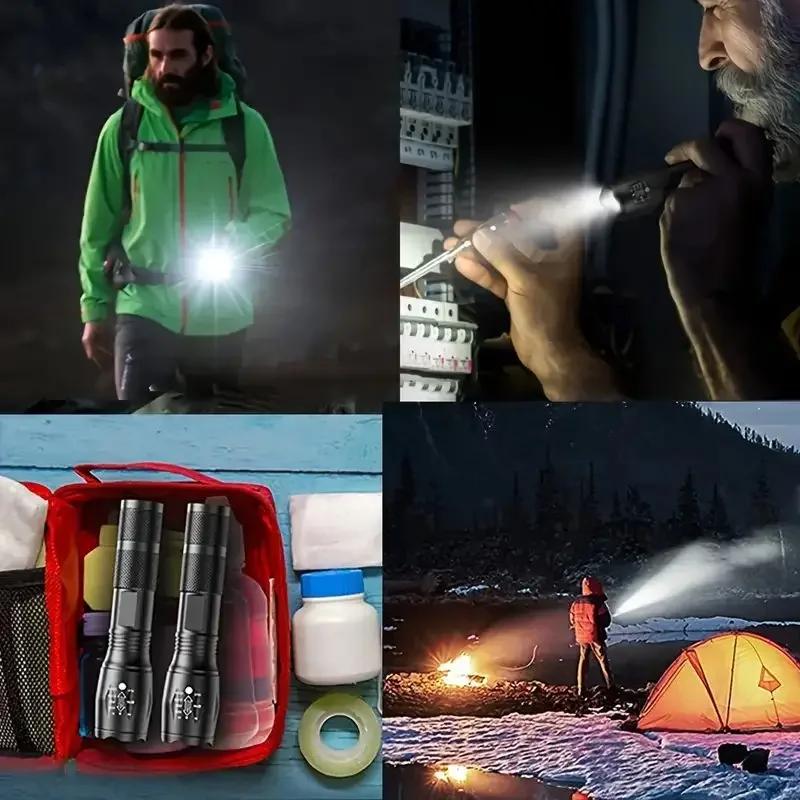 Portable Zoomable LED Flashlight Battery Powered Waterproof Torch with 5 Lighting Modes for Camping Hiking Fishing Outdoor Use