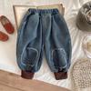 Baby Boys Thicken Jeans Kids Fashion Patchwork Denim Jogger Pants Children's Casual Warm Trousers Clothing Winter