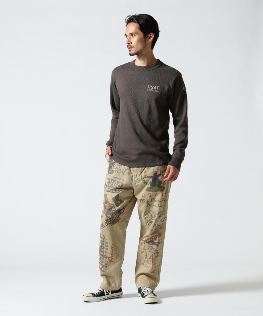 AVIREX HONEYCOMB WAFFLE USAF L/S T-SHIRT M charcoal 783-5230030
