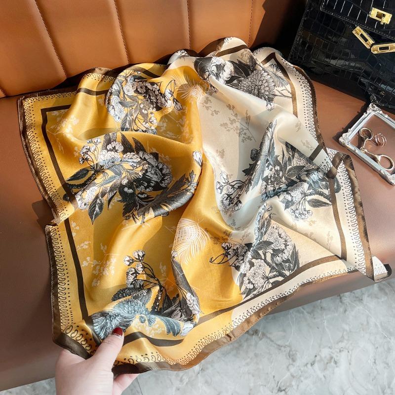Spring New Fresh Flower Silk Crepe Satin Printed Silk Scarf Women's Fashion Versatile Mulberry Silk Small Square Scarf