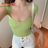 Womens Short Sleeve Knit Top With Splicing Design For Summer Casual Wear