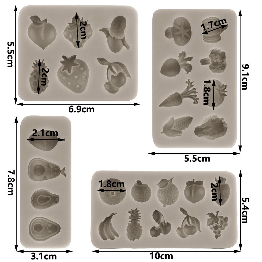 Силиконовая форма для помадки с фруктами и овощами, клубникой для украшения торта из сахара, топпер для кексов, конфет, шоколадной жевательной резинки, формы для полимерной глины
