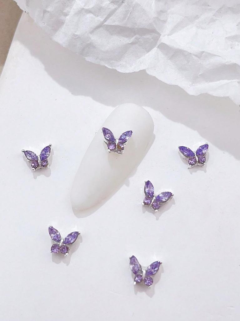 10pcs Mini Metal Rhinestone Butterfly Nail Art Jewelry 3D Pink Champagne White Diamond Nail Jewelry