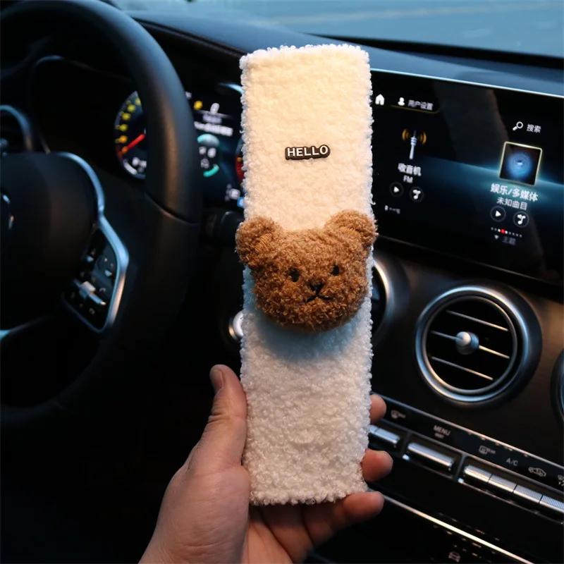 Car Seat Belt Shoulder Protector Car Interior Seat Belt Protector Plush Cute Cartoon Car Accessories Interior Little Bear Doll
