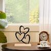 Metal Heart Sign 3 Love Hearts Sculpture with Wooden Base Romantic Mantel Tabletop Decor for Valentine's Day Anniversary Wedding