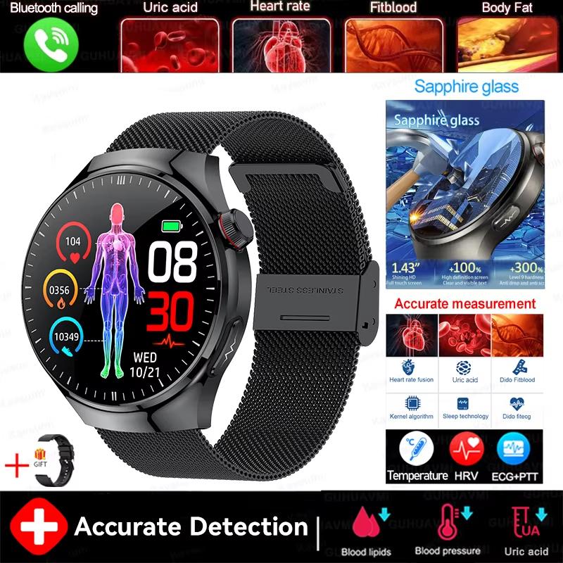 2025 New Health Nursing Grade Smart Watch Men Blood Lipid Uric Acid Tracker ECG+PPG Clock Bluetooth Call Smartwatches For Xiaomi