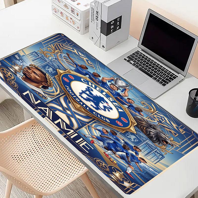Custom Name Personalized Chelsea Football Club Pattern Mousepad, Laptop PC Desk Mat, Decorative Desk Mat for Home Keyboard Pad Gift