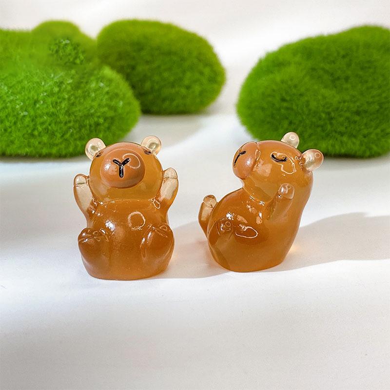 2Pcs Luminous Mini Capybara Resin Miniatures Glow At Night Fairy Garden Decoration Diy Ornament Cute Figurines Desk Decoration