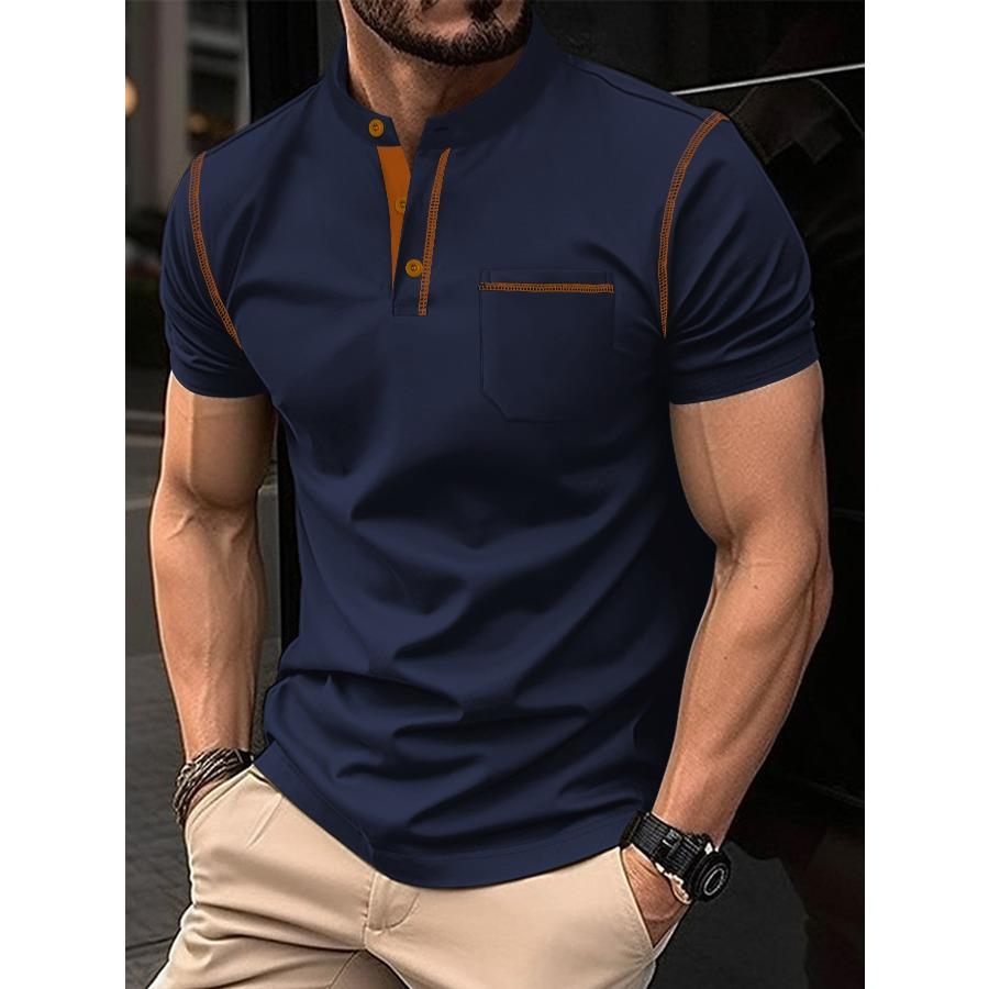 Men Summer POLO Shirts Stand Up Collar Pocket Short Sleeve Tops Men's Sports Polo Shirt