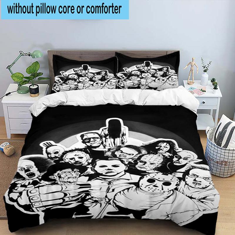 3PCS Horror Movie Icons 3pcs Bedding,Including 3PCS Duvet Cover And 2pcs Pillowcases Perfect for Christmas,Ideal for Bedroom, Dormitory