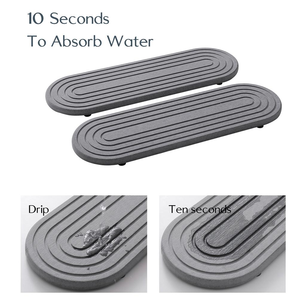Набор из 2 предметов: поднос для раковины из диатомовой земли, эффективная влагопоглощающая и быстросохнущая подставка для кухни и ванной