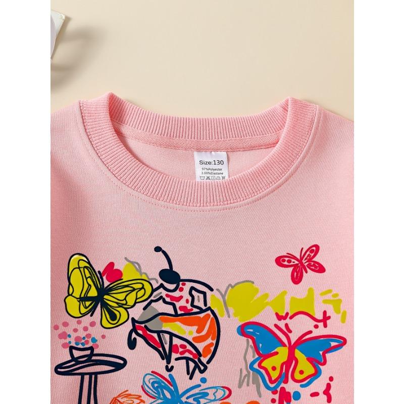 European sizes Girls Crew Neck Sweatshirt Summer Butterflies Roostertail Party, Soft Cozy Pullover, Warm Casual for Autumn & Winter.