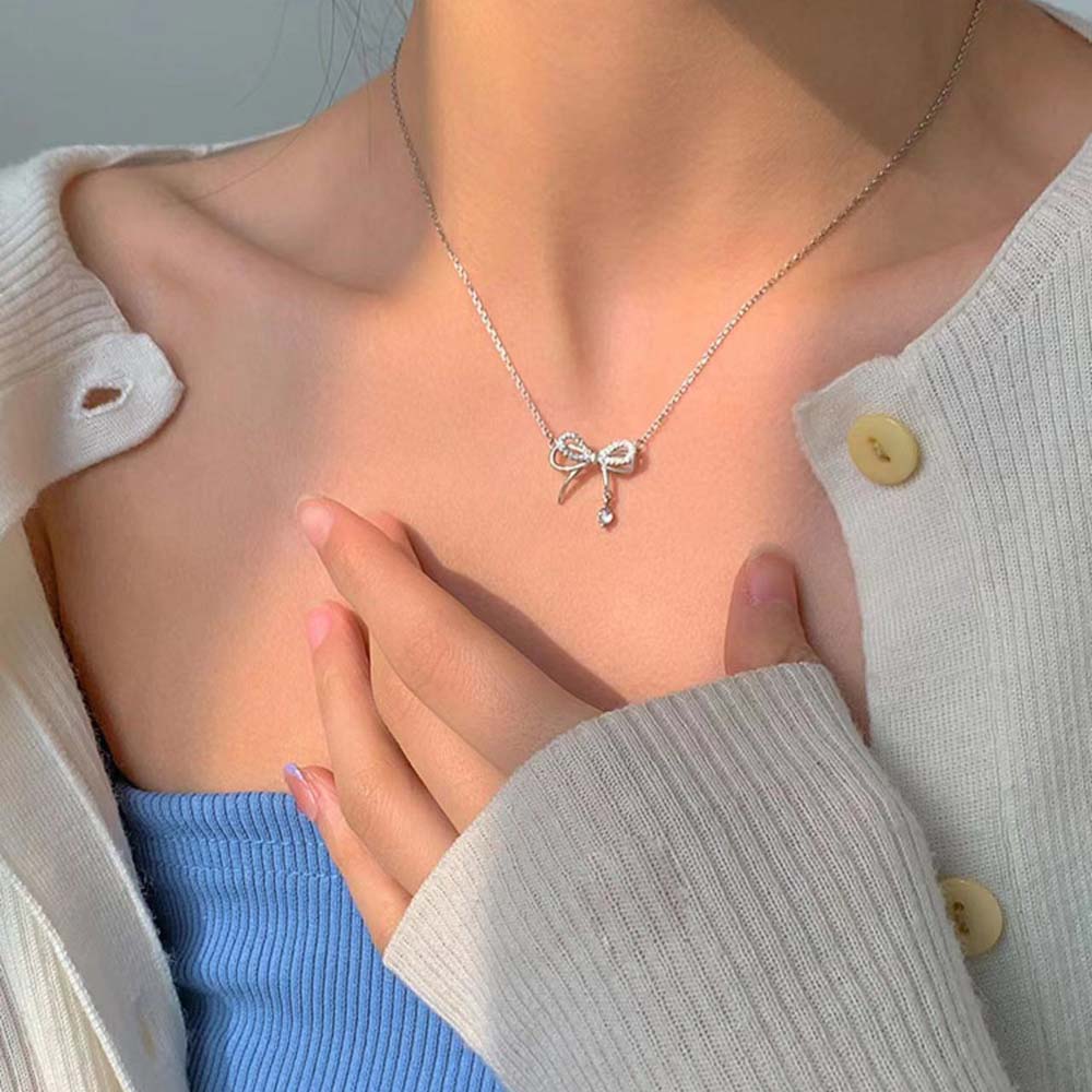 Jewelry Accessories Bow Necklace Pendant Clavicle Chain Simple Pendant Chain  Birthday