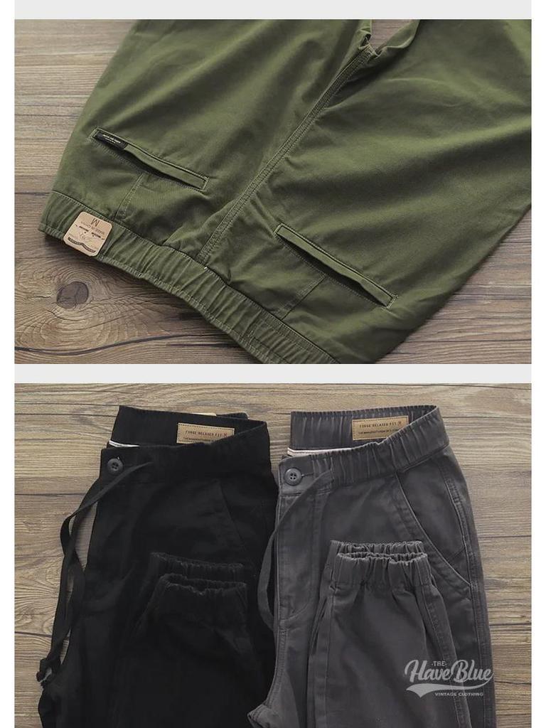 Японский ретро повседневный мужской комбинезон на завязках - свободные прямые брюки Nine-Point