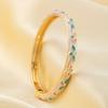 Exquisite Painting Enamel Flower Bangle Lightweight Metal Rhinestone Thin Bracelet  Beach Vacation