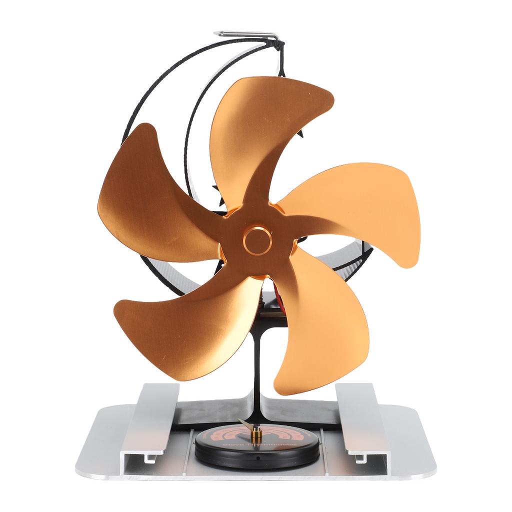 5-лопастной вентилятор для дровяной печи с термометром и тепловым экраном из алюминиевого сплава, тихая работа, питание от тепла