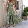 Women's Boho Floral Print Maxi Dress Short Sleeve V Neck Long Dress Summer Smocked