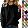 Women's Fashion Long-Sleeved Solid-Colour Loose-Fit Soft Drawstring Hooded Pullover