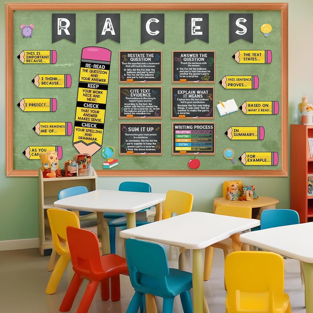 Набор для доски объявлений «Стратегия письма для гонок Pasimy», Плакаты «Процесс письма» для украшения класса, Алфавит для гонок, Карандаш с предложениями, Плакат