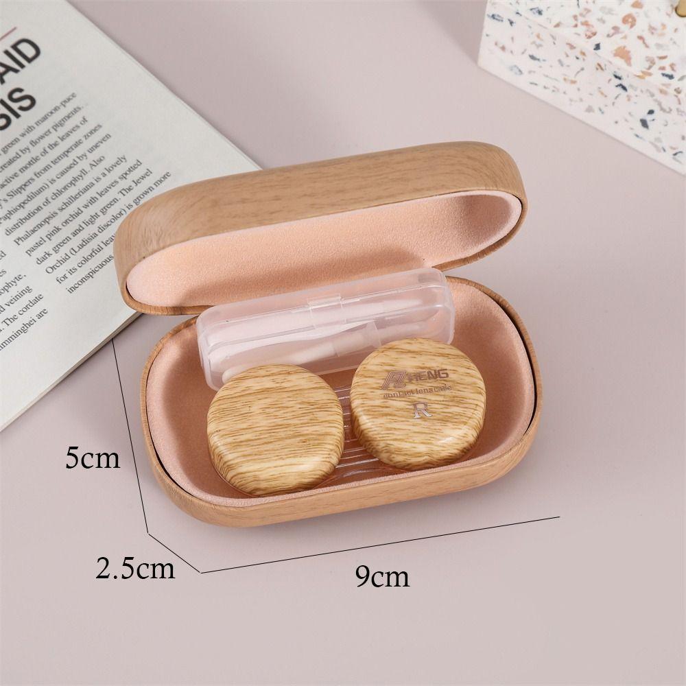 Compact Size Contact Lens Case Wood Grain Portable Lens Case Portable Lens Storage Box  For Travel