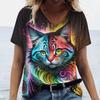 Colorful Alpaca Cat Pattern T Shirt for Women Fun Animal 3D Printed Short Sleeves Summer Loose T-Shirts O-Neck Tops Street Tees