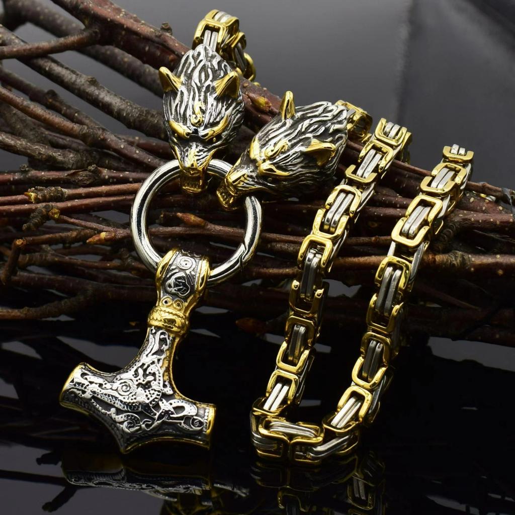 Винтажная плетеная цепочка из нержавеющей стали с изображением викингов, кельтский молоток, кулон с головой волка, ожерелье, скандинавское мужское ожерелье в стиле рок-вечерние, байкерский амулет, ювелирные изделия