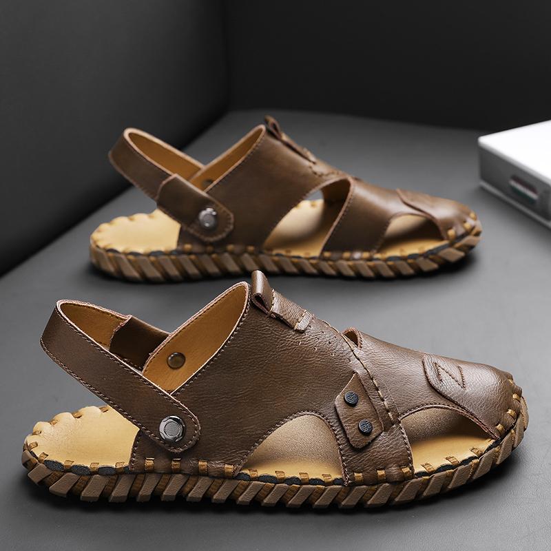 Fashion Handmade Soft Bottom Casual Men Sandals Fashion New Beach Trekking Shoes Non-Slip Quick Drying Summer Male Genuine Leather