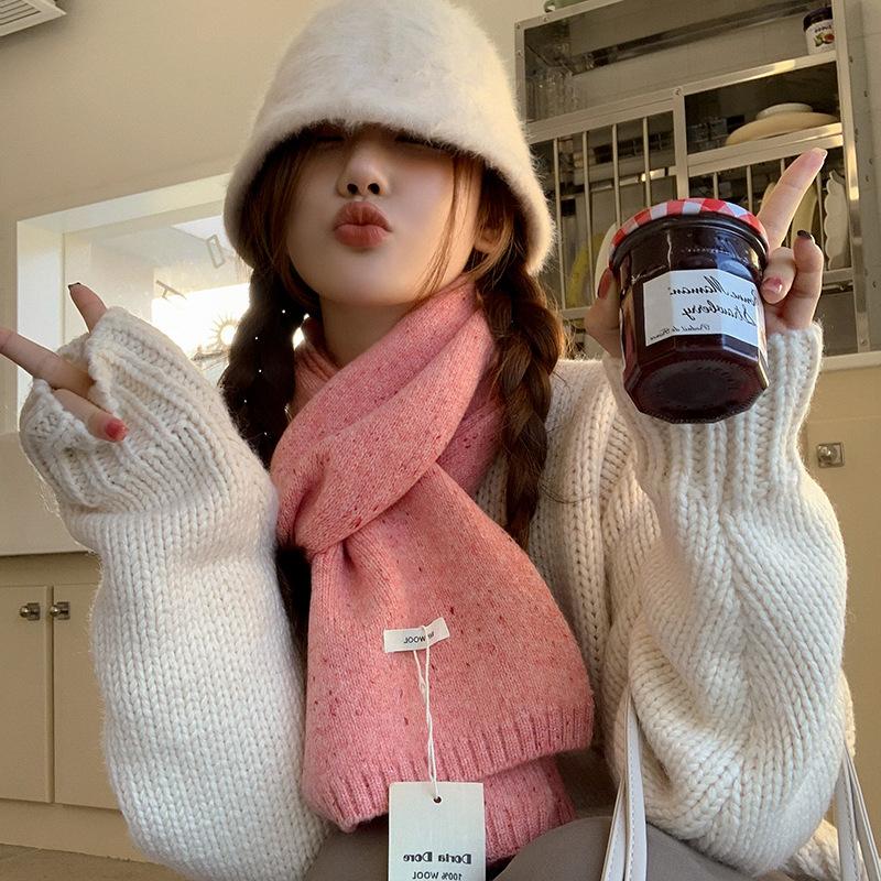 Chocolate Colored Korean Style Autumn and Winter Versatile Single Color Warm Wool Knitted Wool Scarf and Scarf As A Gift for Female Students