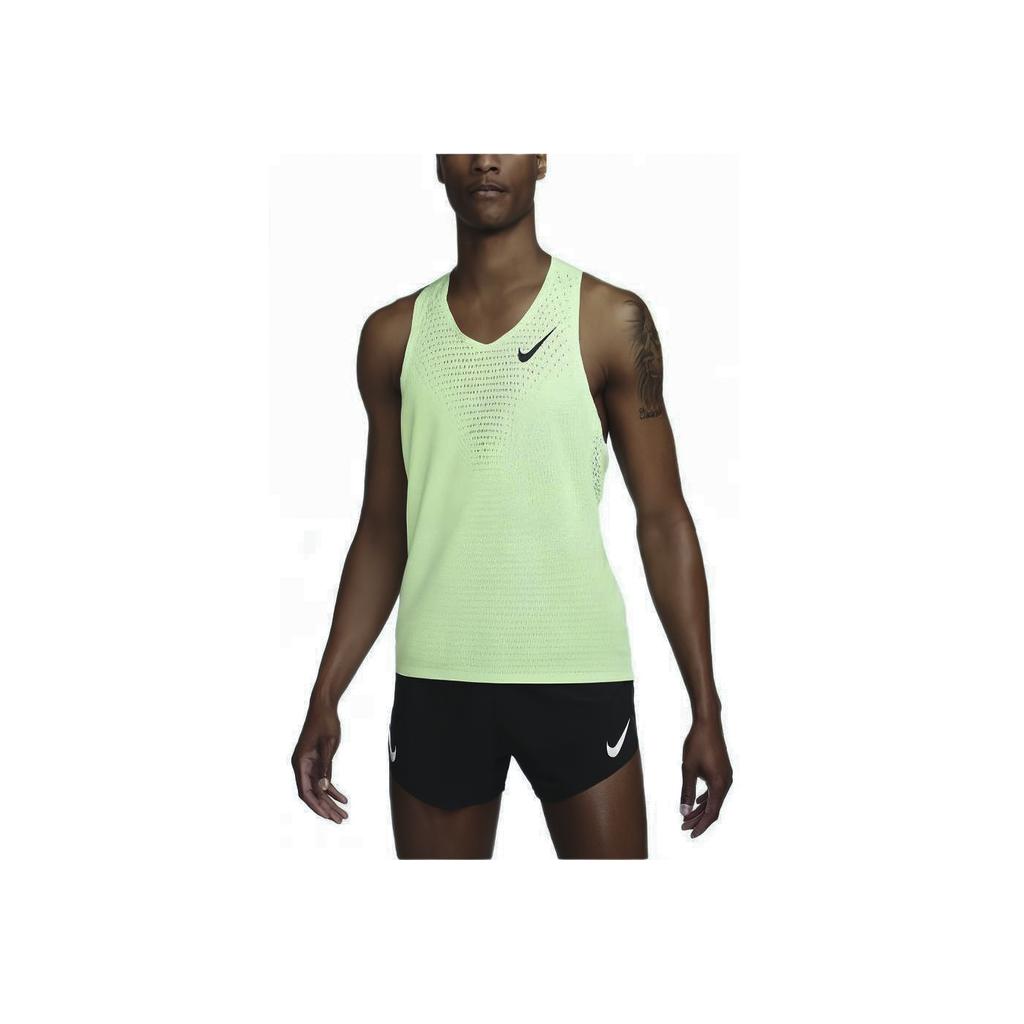 Nike Мужская майка-топ Dri-FIT ADV AeroSwift Solid Logo Running, дышащая, влагоотводящая, с круглым вырезом, без рукавов, цвет паровой зеленый FN4231-376