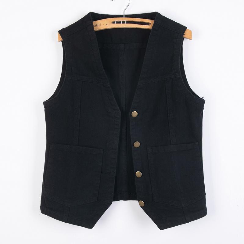 Женская одежда Безрукавка Джинсовый жилет V-образный вырез на пуговицах Пуховик V-образный вырез на пуговицах Свободный женский жилет Куртки Стиль Карман Джинсовое пальто