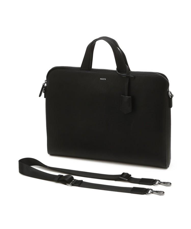 Hazzys Men Acc Black Logo Contrast Leather Briefcase Hjba6E412Bk