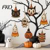 Vintage Cartoon Halloween Set Wooden Hanging Decor, Ghost Black Cat Pumpkin Owl Ornament, Rustic Mummy And Ornaments Wall Decor Gift Tags for