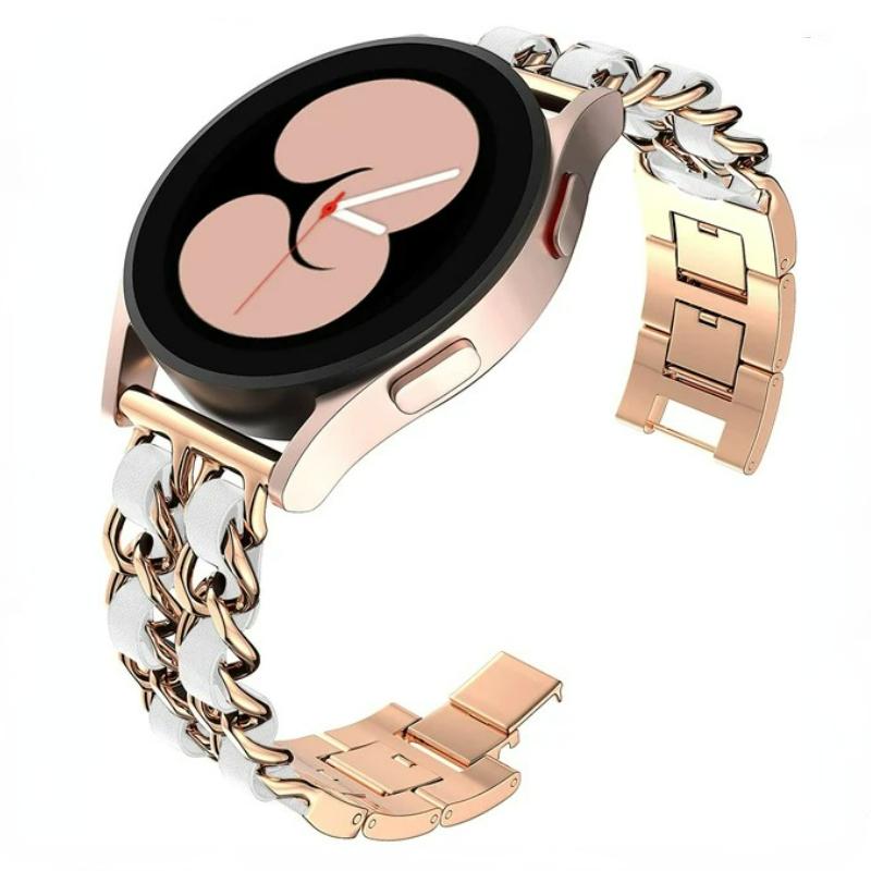 22 мм 20 мм Кожаный+Металлический ремешок для Samsung Galaxy Watch 7 6 5 4 40 мм 44 мм Сменный браслет для Huawei Watch GT6/5/4 46 мм Ремешок