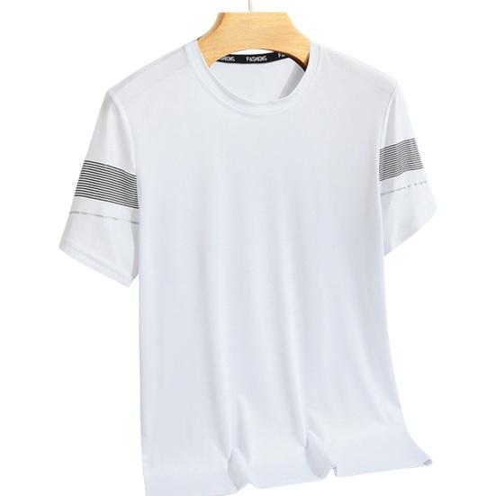 Летний мужской топ из ледяного шелка, быстросохнущий, с короткими рукавами и круглым вырезом, свободный однотонный тонкий дышащий эластичный повседневный пуловер, повседневная спортивная футболка