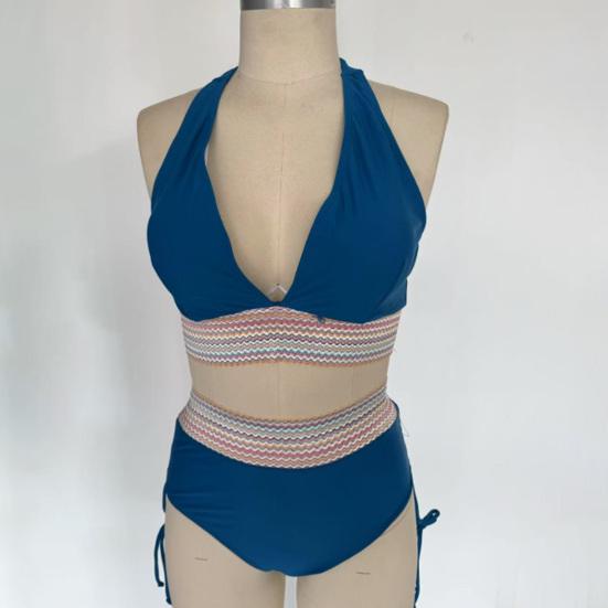 2 шт./комплект женский комплект бикини сексуальный глубокий V-образный вырез бюстгальтер для плавания высокая талия плавки комплект пэчворк цветной купальник