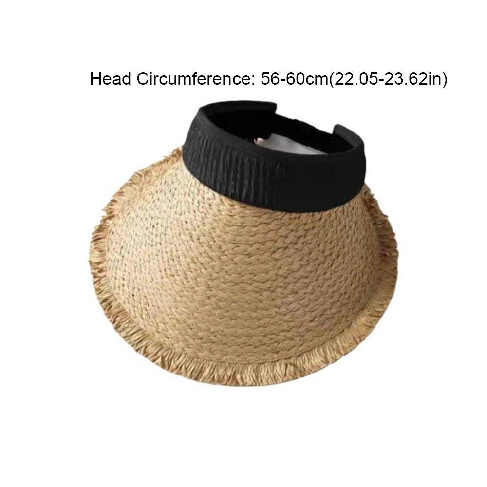 Fashion Woven Straw Visor Cap Sunscreen Hollow Empty Top Hat Big Head Circumference Breathable Summer Sun Cap Outdoor
