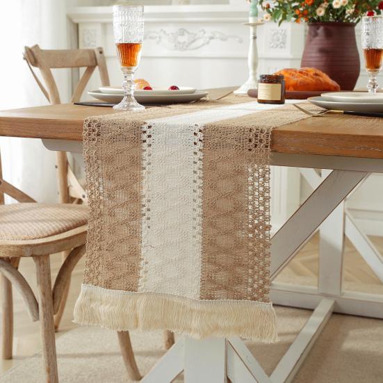 Ткань для праздничного стола, плетеная ткань в стиле бохо, кисточка, контрастный цвет, плетеная