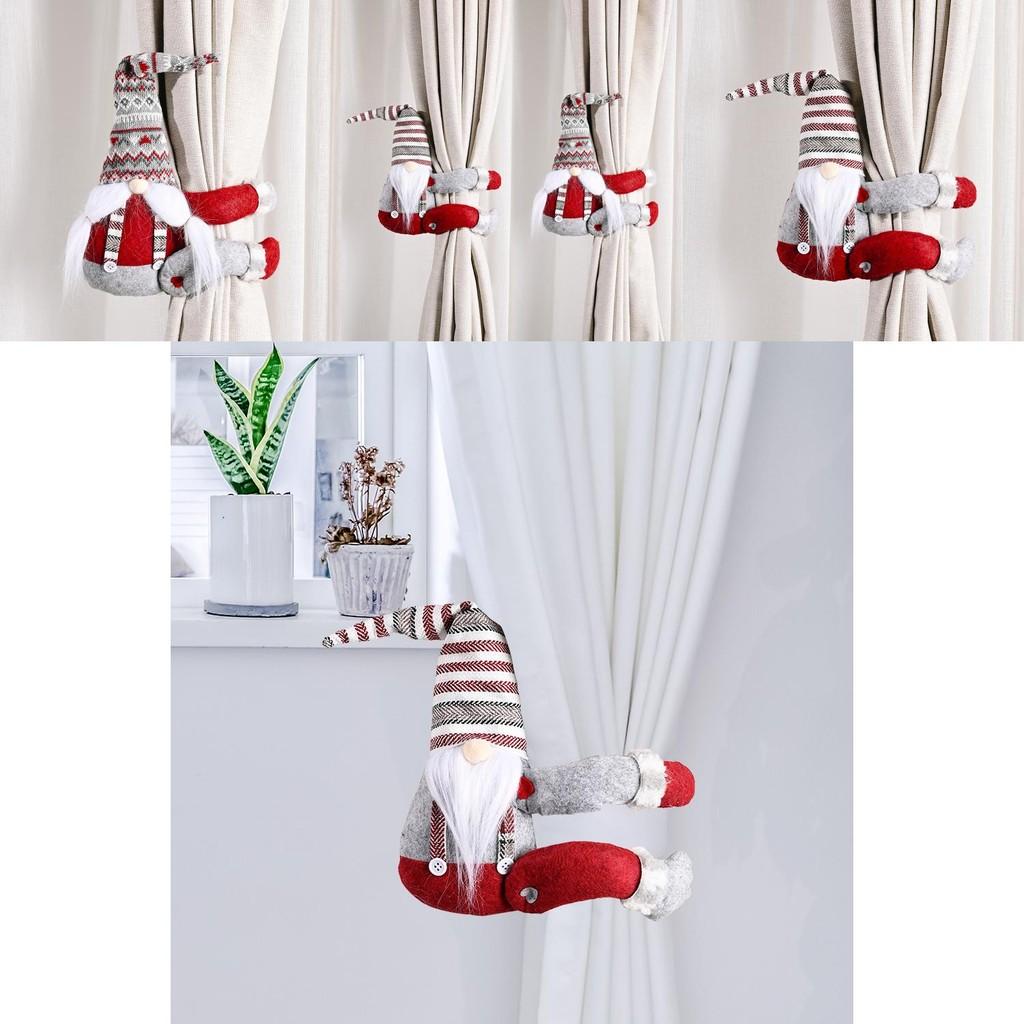 Festive Christmas Curtain Tiebacks With Striped Hat And Long Bearded Gnome Design