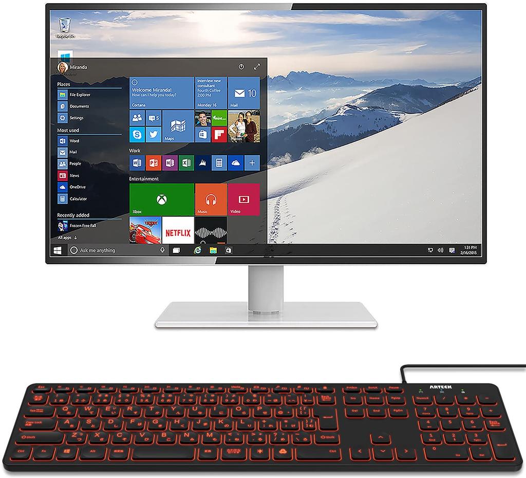 Arteck USB Wired Keyboard with 7-Color Backlight, Adjustable Brightness, Full-Size 6-Foot Cord with Numeric Keypad, Compatible with Computers,