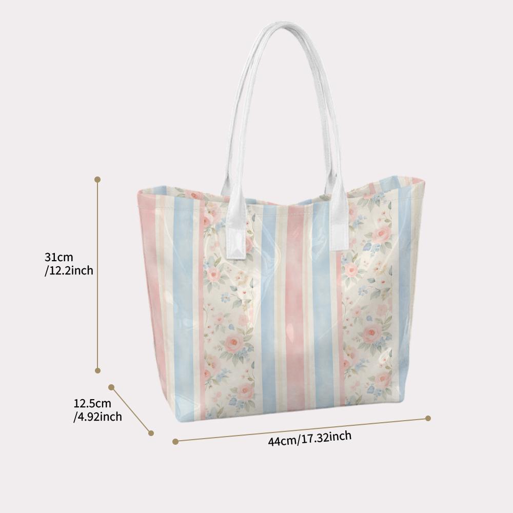 Floral Stripe Tote Bag Large Capacity Shoulder Bag for Daily Use Shopping