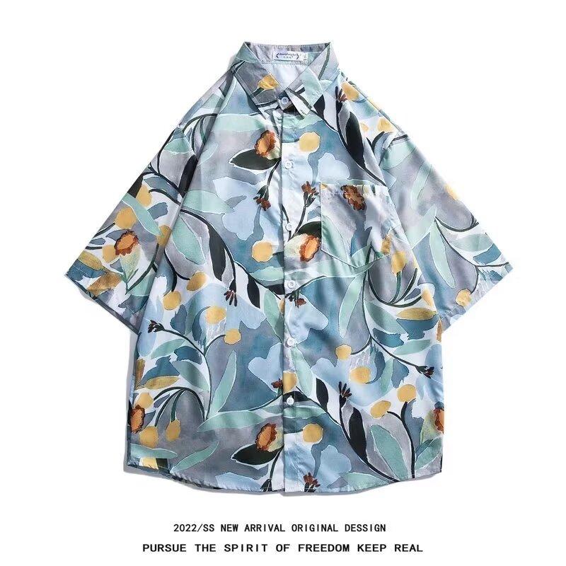 Мужская рубашка в стиле ретро, ​​мужской летний наряд, студенческий свободный крой, нишевый дизайн, повседневный мужской топ, верхняя одежда, пляжный топ
