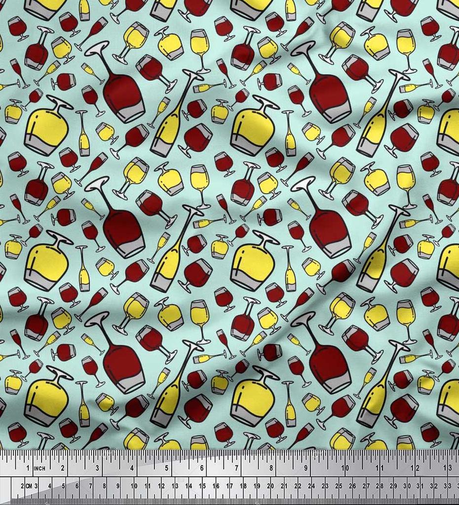 Soimoi Японская креп-сатиновая ткань с принтом для бутылок и бокалов для вина, ткань для рукоделия по метрам, 42 дюйма