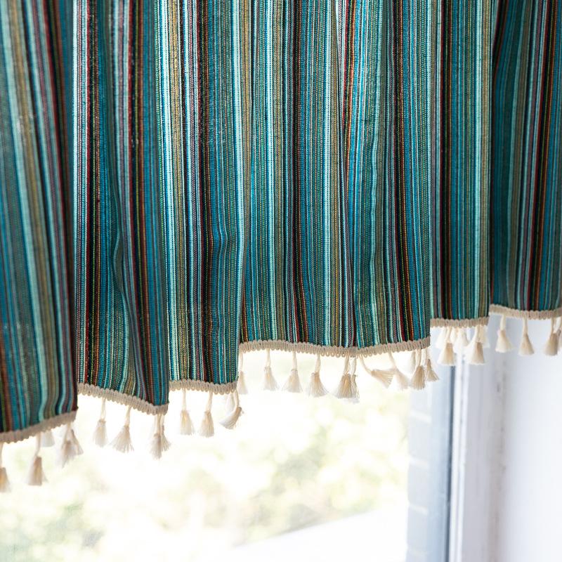 Bohemian Kitchen Curtains Farmhouse Cotton Linen Tassel Translucent Geometric Cabinet Decoration Bedroom Short Curtain