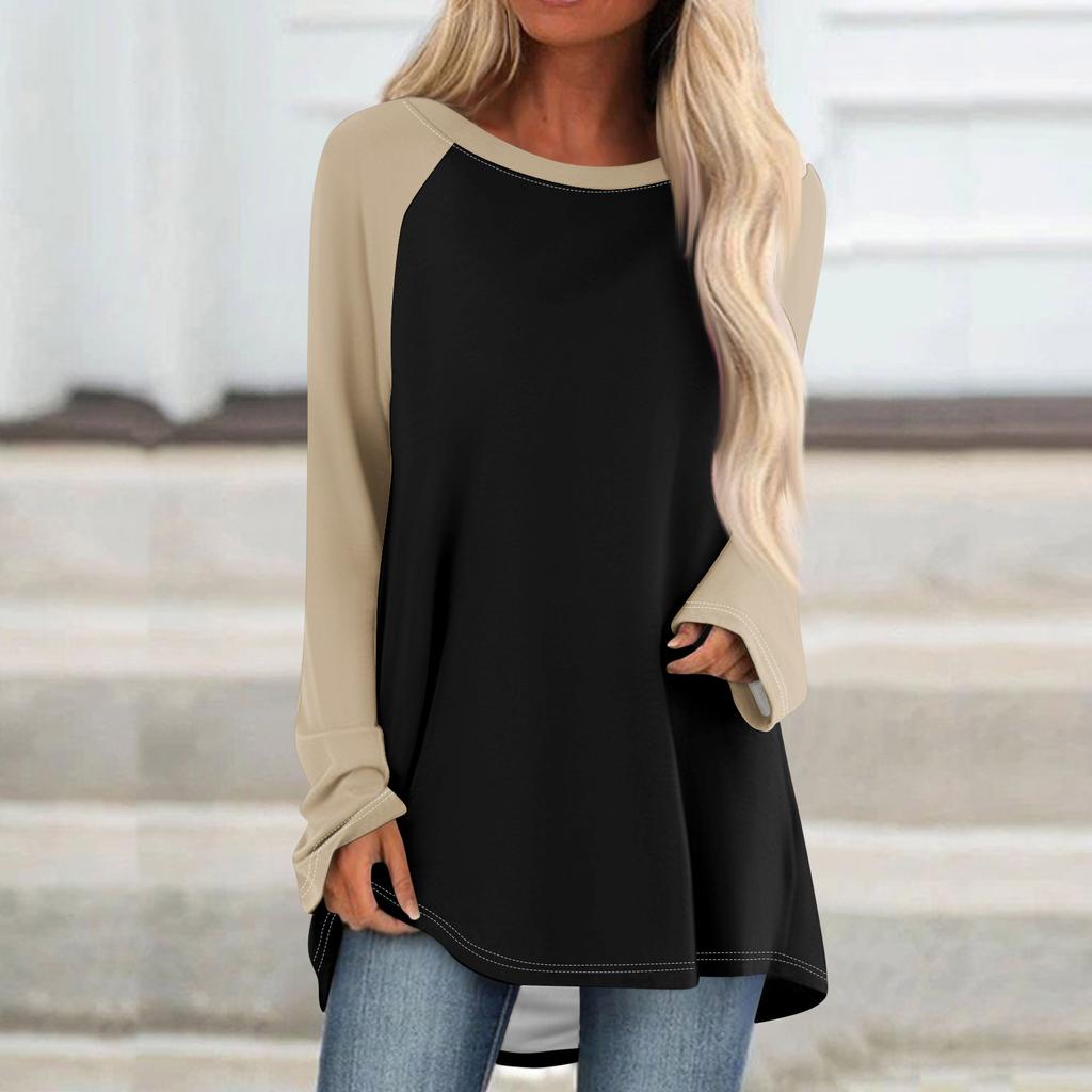 Женский модный свободный пуловер средней длины с круглым вырезом и принтом, рукава реглан, повседневный топ с длинными рукавами